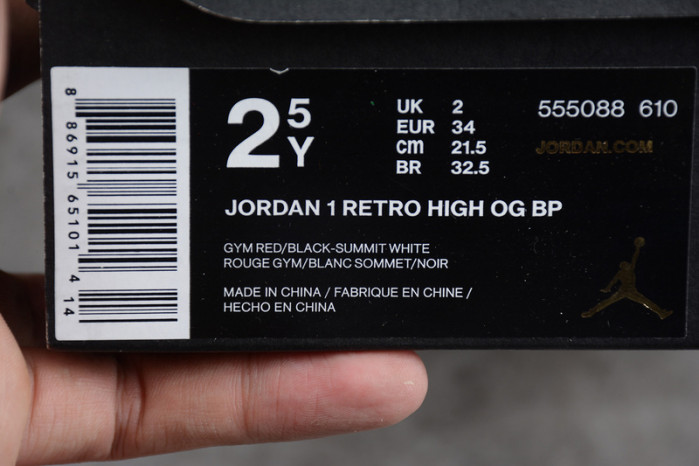 kids air jordan 1 retro high og "bred toe" 555088 610